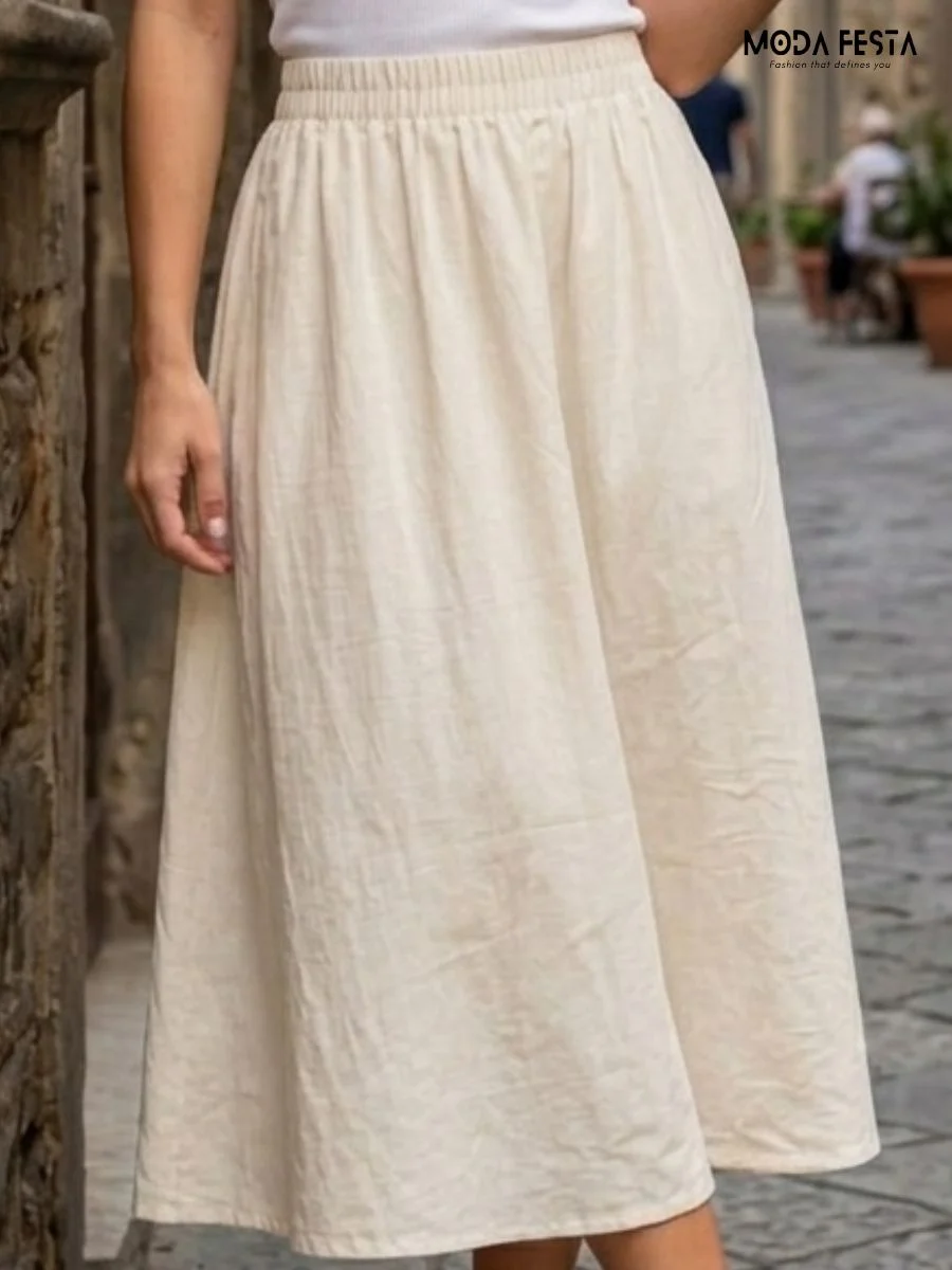 ModaFesta -ivory-textured-cotton-linen-flowy-skirt
